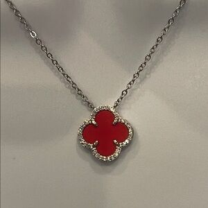 925 sterling silver Red Leaf  with cz Pendant Necklace